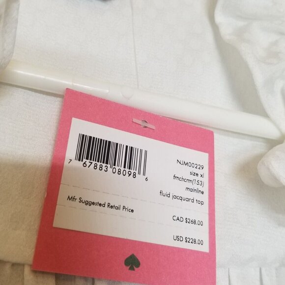 Kate Spade NWT White Fluid Jacquard Ruffle Blouse Womens XL Sheer Classy Classic - Picture 5 of 13